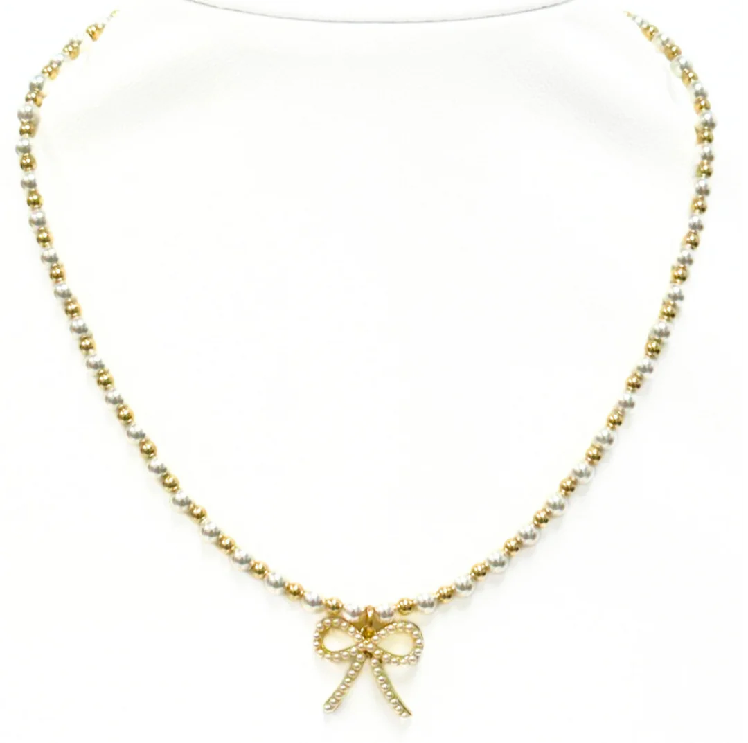 BEAD & PEARL CHOKER W/ BOW