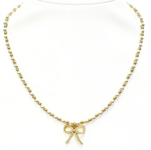 BEAD & PEARL CHOKER W/ BOW