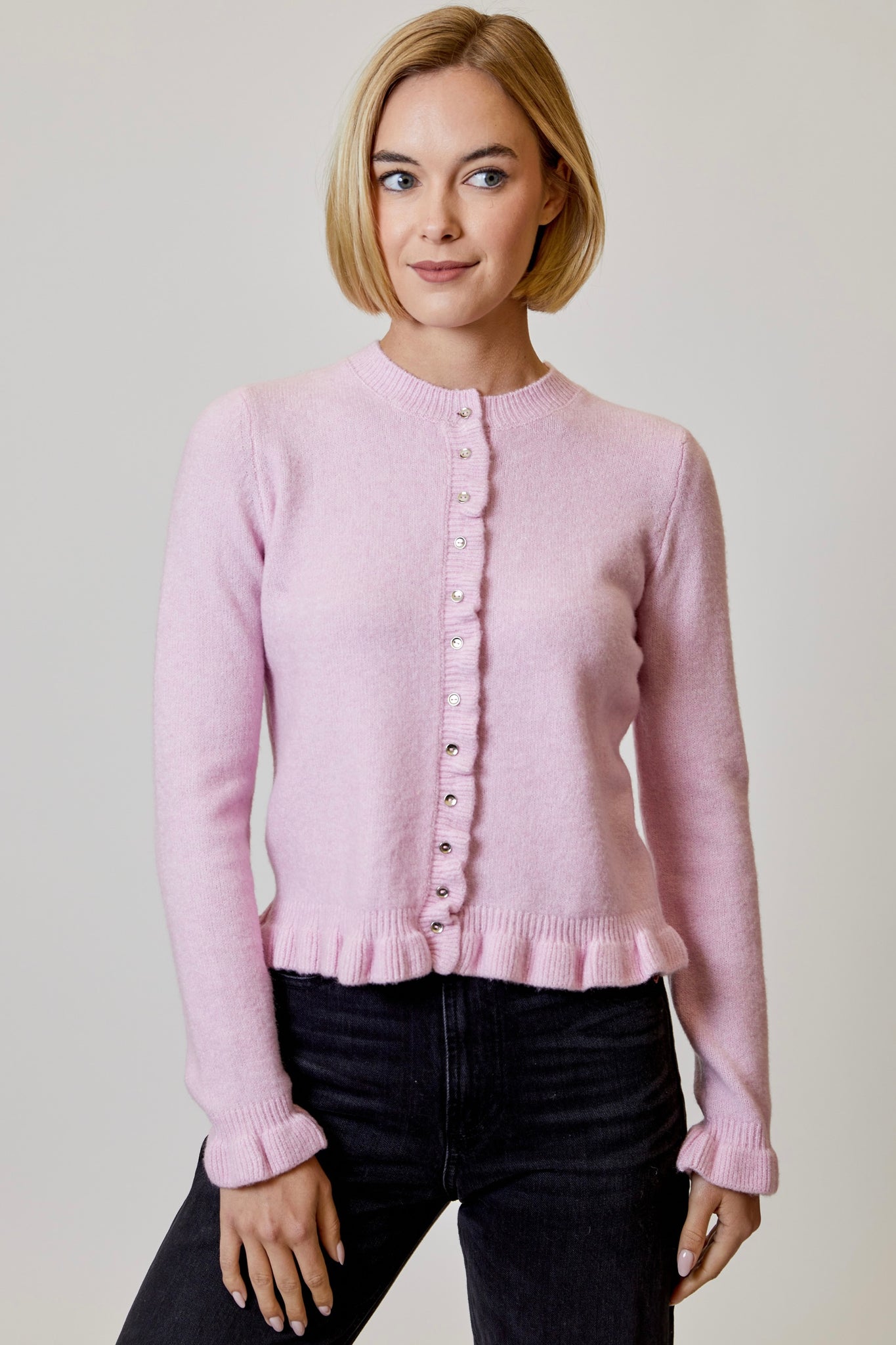 Ruffle Placket Cardi (Lilac)