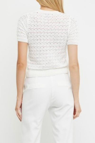 S/S Crochet Knit Top White