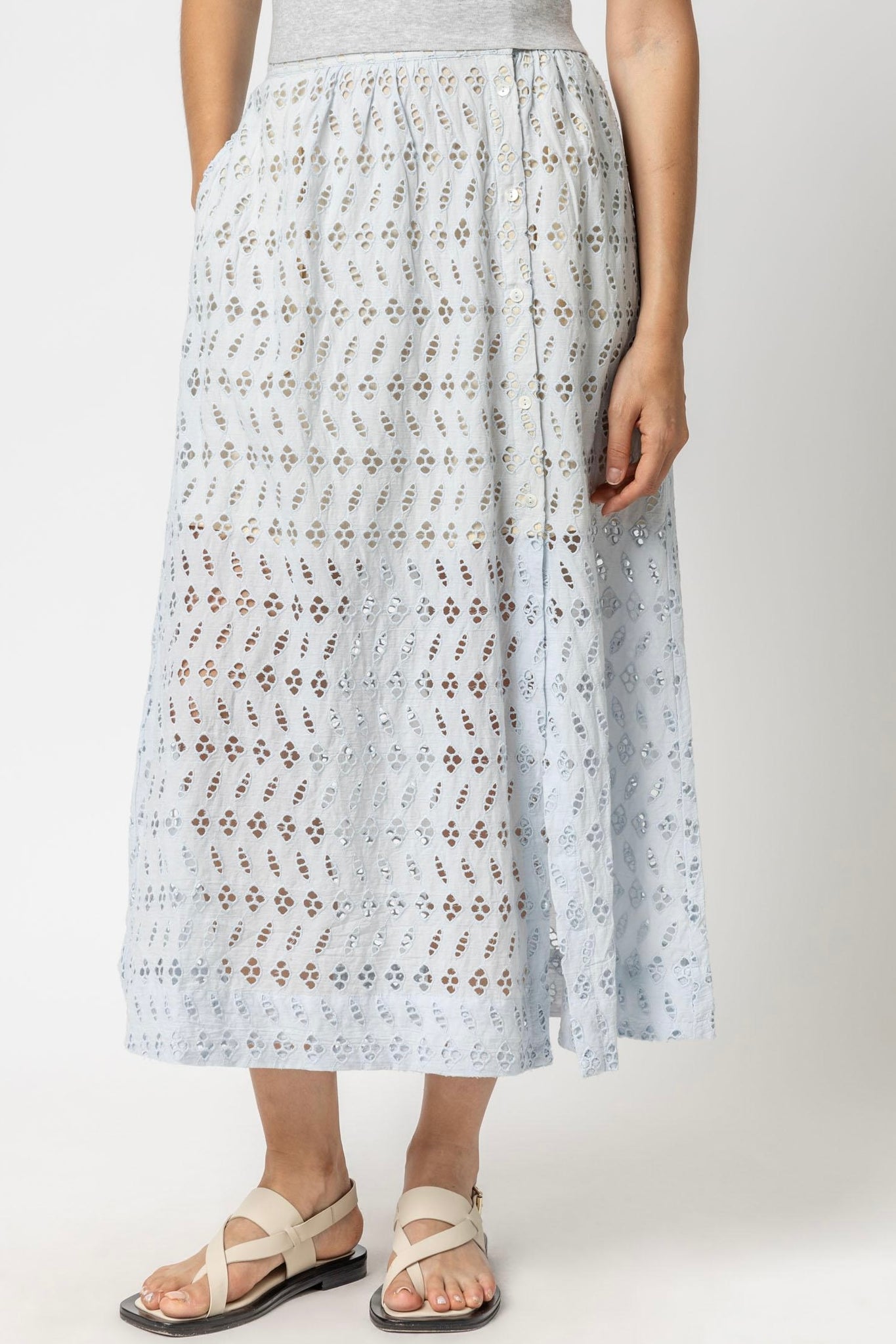 Eyelet Side Button Maxi Skirt Kiki Risa Clothing