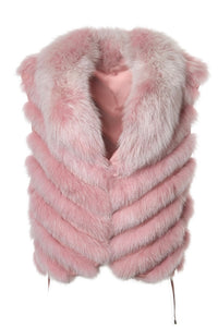 Silk Reversible Fur Short Vest Pink