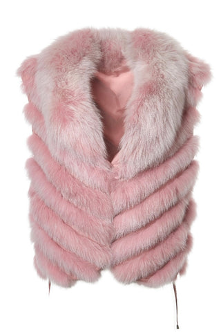 Silk Reversible Fur Short Vest Pink