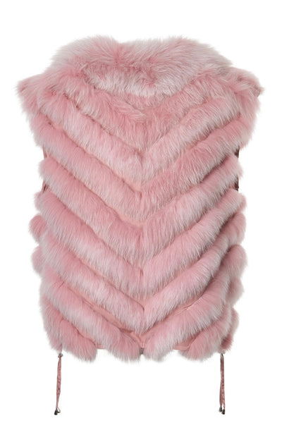 Silk Reversible Fur Short Vest Pink