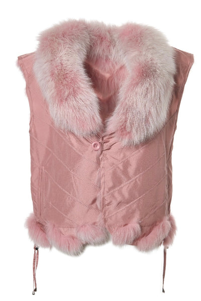 Silk Reversible Fur Short Vest Pink