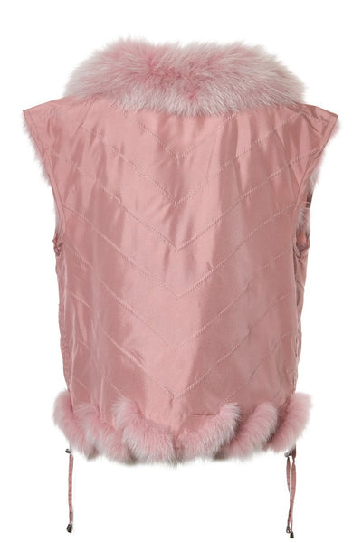 Silk Reversible Fur Short Vest Pink