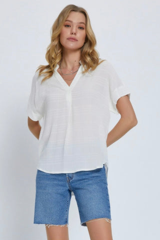 Textured Sleeve Top Ivory