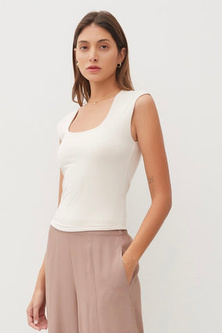 Cap Sleeve Knit Top Off White