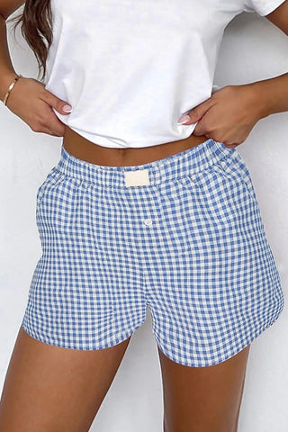 Checkered Print Shorts Light Blue