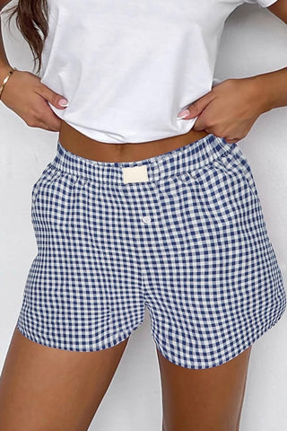 Checkered Print Shorts Navy