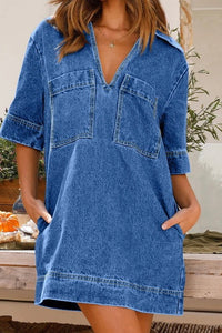 Denim V-Neck Mini Dress