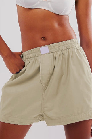 Elastic Waist Shorts Khaki