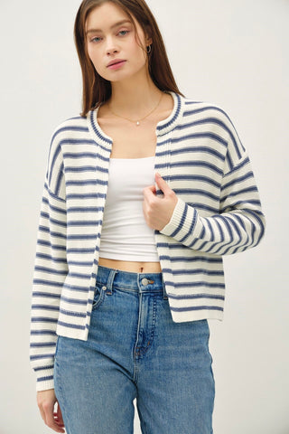 Striped Knit Cardigan (Denim)