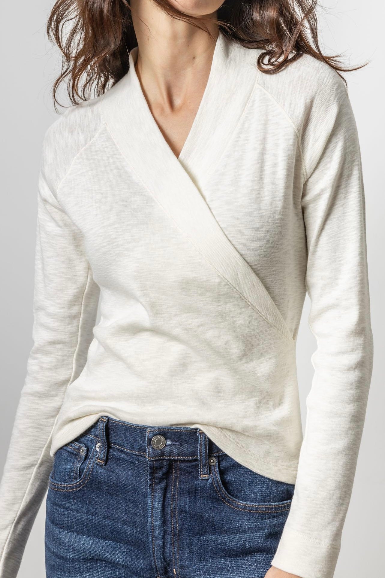 Shawl Collar Faux Wrap Top Talc