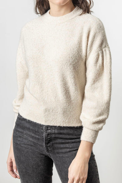 Pleated Sleeve Crewneck Sweater