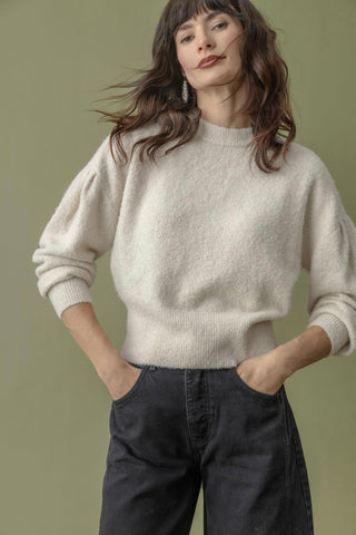 Pleated Sleeve Crewneck Sweater