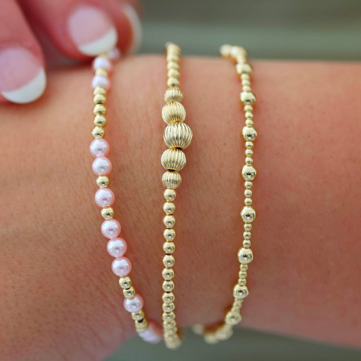 "HAMPTONS" GOLD FILLED BEADED BRACELETS STACK