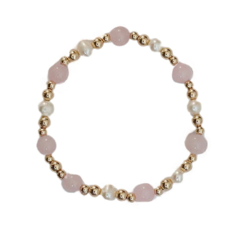 "LEELA" ROSE QUARTZ AND GOLD FILLED BALL BEADS BRACELET