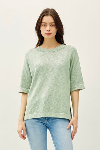 S/S Cotton Slub Sweater Top (Sage)