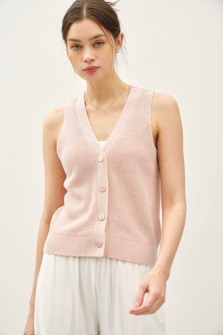 Knit Button Up Vest (Pink)