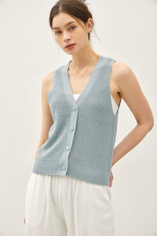 Knit Button Up Vest (Blue)