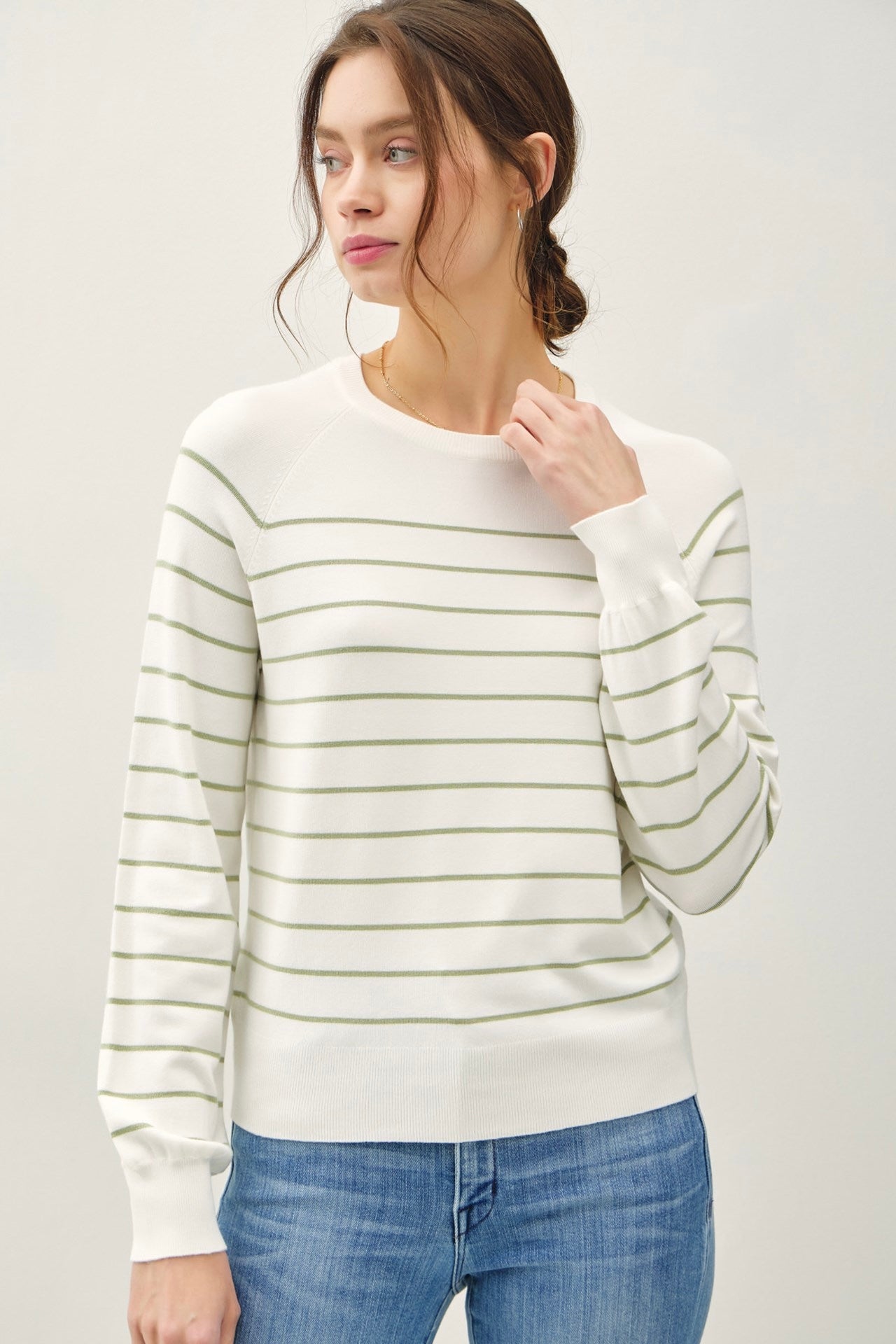 Striped L/S Sweater (Sage)