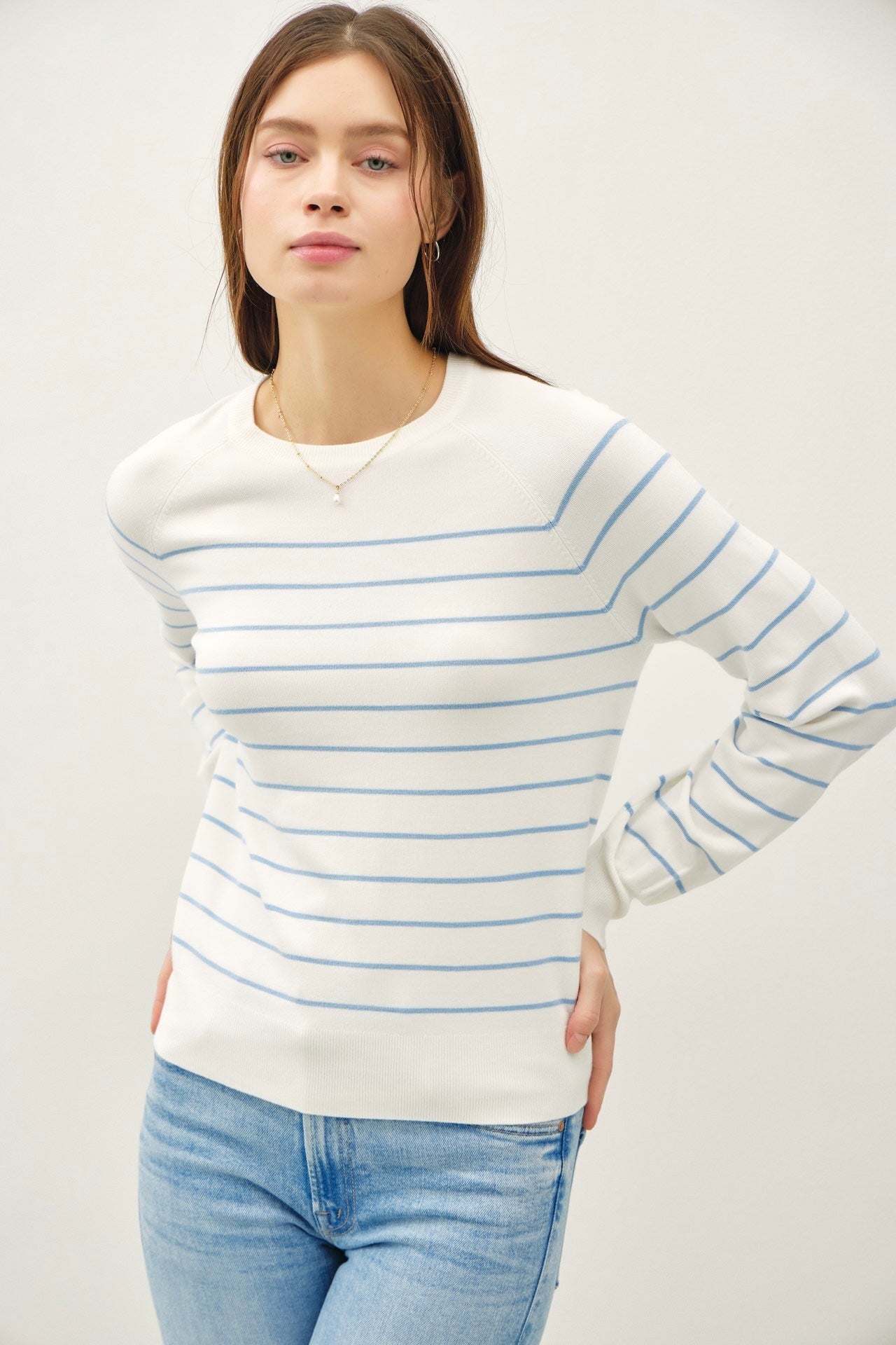 Striped L/S Sweater (Sky)