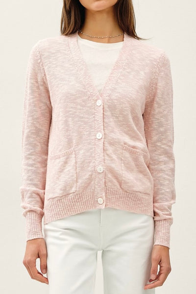 Varsity Cotton Slub Cardigan (Pink)