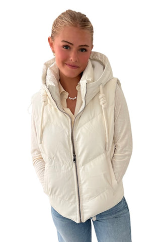 Puffer Vest Cream W/Hood