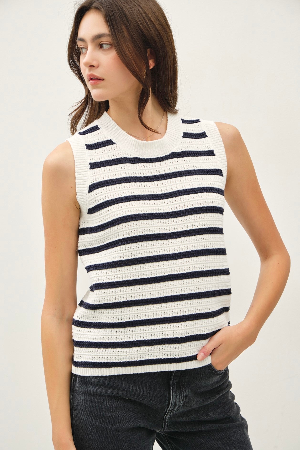 Striped Sweater Tank (Navy)