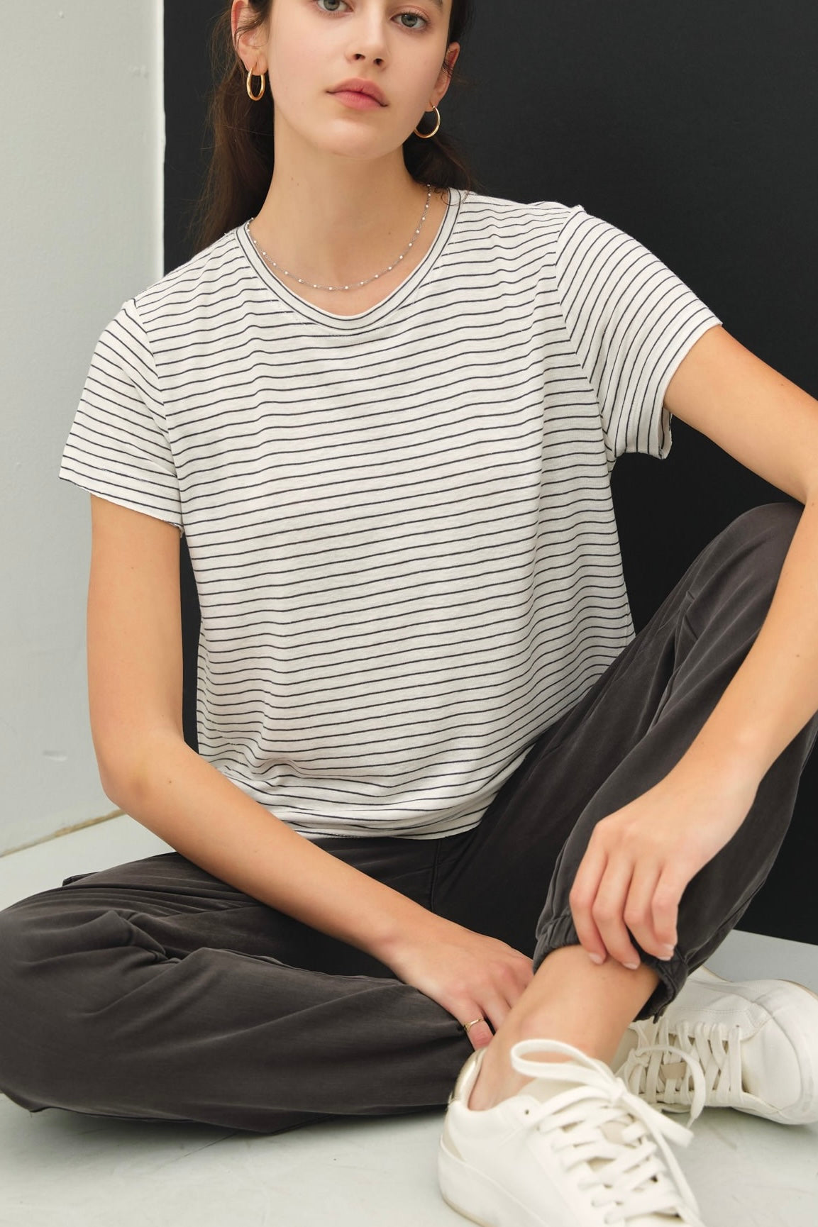 Striped Basic Tee (Charcoal)
