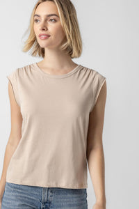 Shirred Shoulder Tee (Flax)