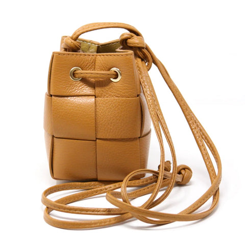 Leather Small Bucket Bag Camel