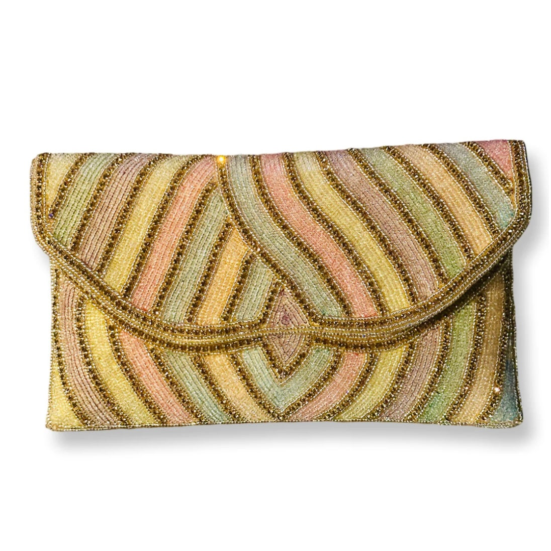 Pastel Beaded Clutch W/Crystal Beads