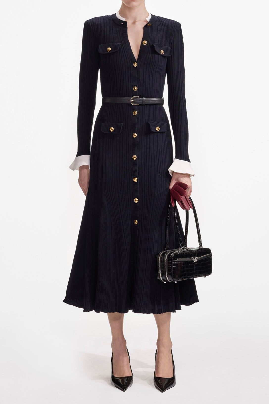Navy Viscose Knit Midi Dress