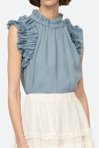 ANISE Flutter Sleeve Top Blue