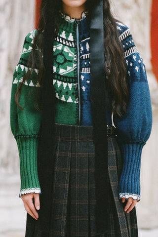 LINEA Fair Isle Zip Front Cardigan