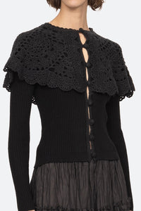 NARA Crochet Cardigan W/Capelet Black