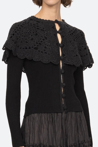 NARA Crochet Cardigan W/Capelet Black