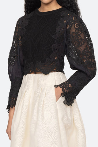 VANIA Lace Combo Sleeve Sweater Black