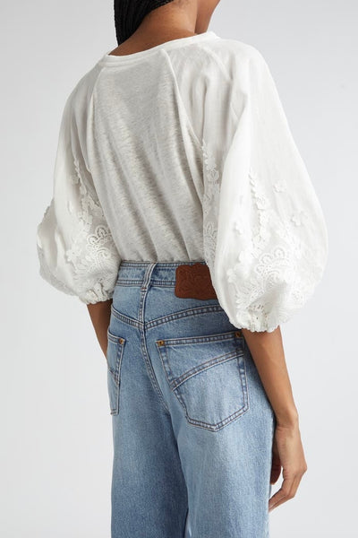 Lace Trim Lantern Sleeve Tee