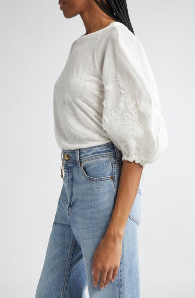 Lace Trim Lantern Sleeve Tee