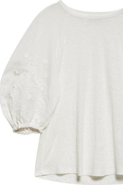 Lace Trim Lantern Sleeve Tee
