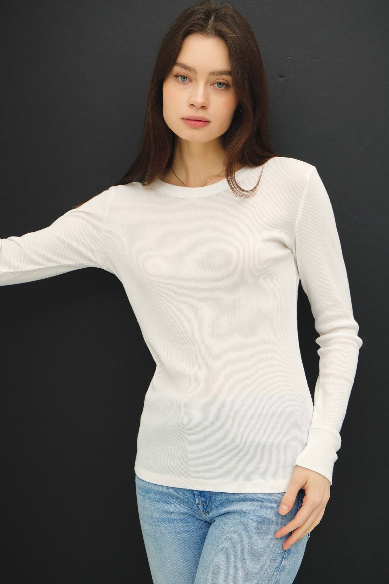 Ribbed L/S Top Off White