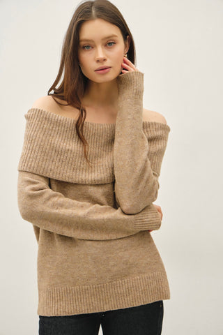 Off The Shoulder Sweater Taupe