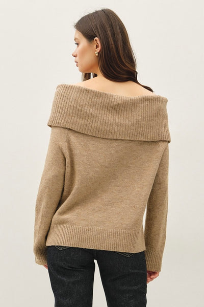 Off The Shoulder Sweater Taupe
