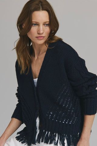 Fringe Open Cardigan Navy