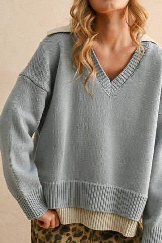 Color Combo Sweater Lt Blue