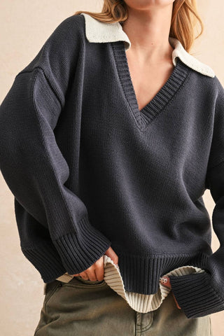 Color Combo Sweater Navy