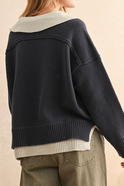 Color Combo Sweater Navy
